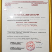 Свидетельство ЭКСПЕРТА интерим-менеджмент (СЕО, CCO)