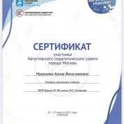 Сертификат участника августовского педагогического совета города Москвы