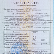 Свидетельство о повышении квалификации