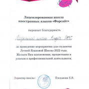 Благодарность за проведение модельного мастер-класса