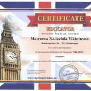 Сертификат преподавателя международной олимпиады