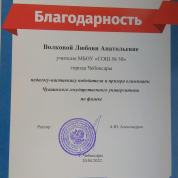 Благодарность за подготовку победителя и призера олимпиады по физике 