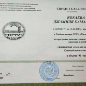 Свидетельство об окончании курсов в Институте Конфуция 