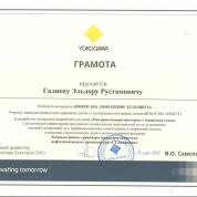 Грамота победителя международной проектной олимпиады Yokogawa 