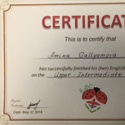 Сертификат об окончании школы английского языка ELC.