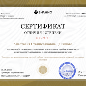 Международная аттестация, сертификат отличия I степени «технология организации групповой работы с использованием сингапурской методики обучения»