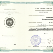 Повышение квалификации «Подготовка педагогических кадров и работников организаций-работодателей к реализации дополнительных программ по иностранным языкам для взрослых (английский язык)», 2020 