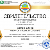 Свидетельство о подготовке победителей олимпиады