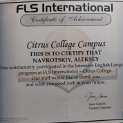 Сертификат об успешном прохождении стажировки в США