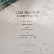 Certificate of Achievement Bell Teacher Academy (Cambridge) "Contemporary English"