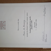 Сертификат по преподаванию английского для особых целей