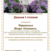 Диплом за участие в Международном конкурсе методических работ